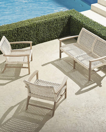 shoprollingrack | 3-Piece Loveseat Outdoor Set – Weathered Teak & White Wicker